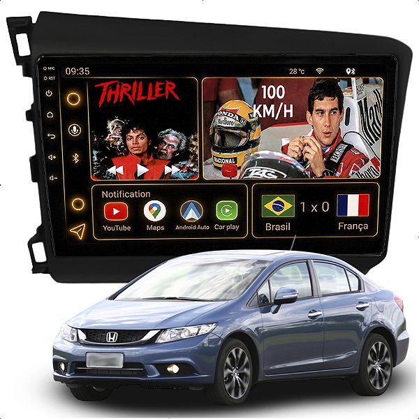 Kit Multimidia Android Octa-Core 6GB 128GB 9p Honda Civic 2012-2016