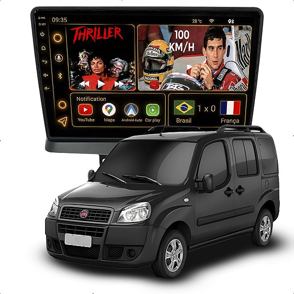 Kit Multimidia Android Octa-Core 6GB 128GB 9p Doblo 2000-2021 Waze Bluetooth