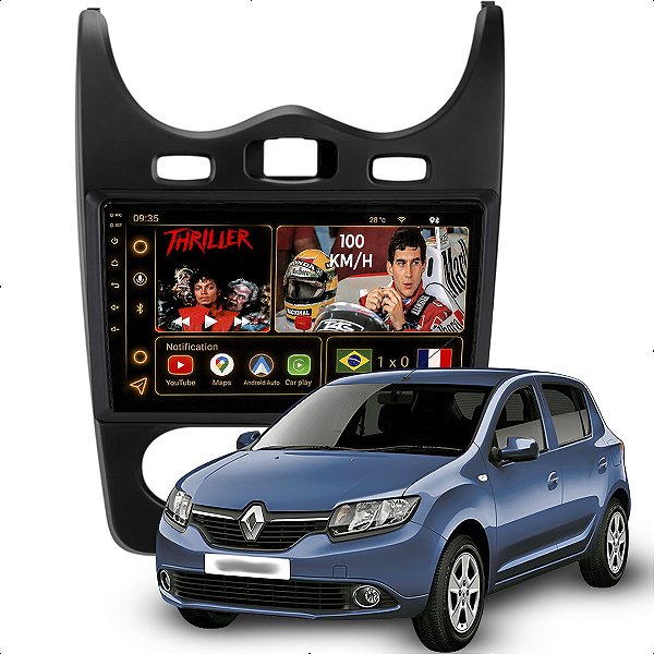 Kit Multimidia Android Octacore 6GB 128GB 9pol Sandero 2012 a 2014