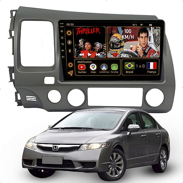 Kit Multimidia Android Octacore 6GB 128GB 9p Honda Civic 2007 a 2011