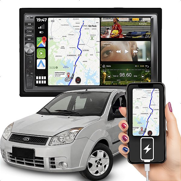 Kit Multimidia DVD 2 Din Mp5 Botão 7p Fiesta 05-12 Carplay