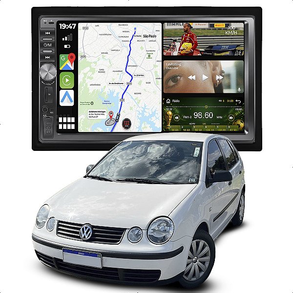 Kit Multimidia 2 Din Mp5 Botão 7p Polo 03-08 Carplay Espelha