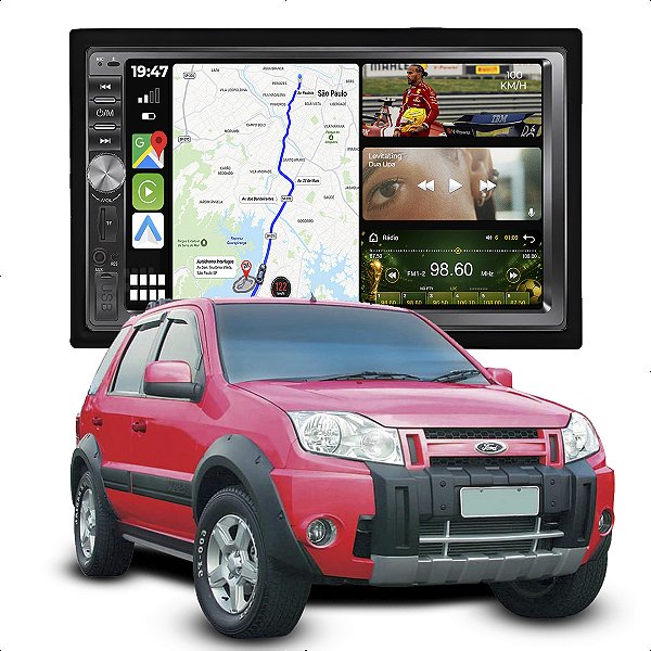 Kit Multimidia 2 Din Mp5 Botão 7p Ecosport 05-12 Carplay Dvd