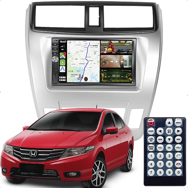 Kit Multimidia 2 Din Mp5 Dvd Botão 7p City 09-14 Carplay