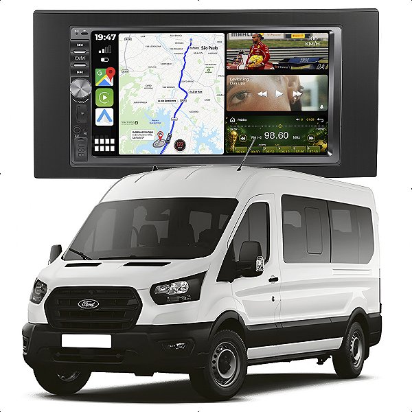 Kit Multimidia Mp5 2 Din Botão 7p Transit 09-14 Câmera De Ré