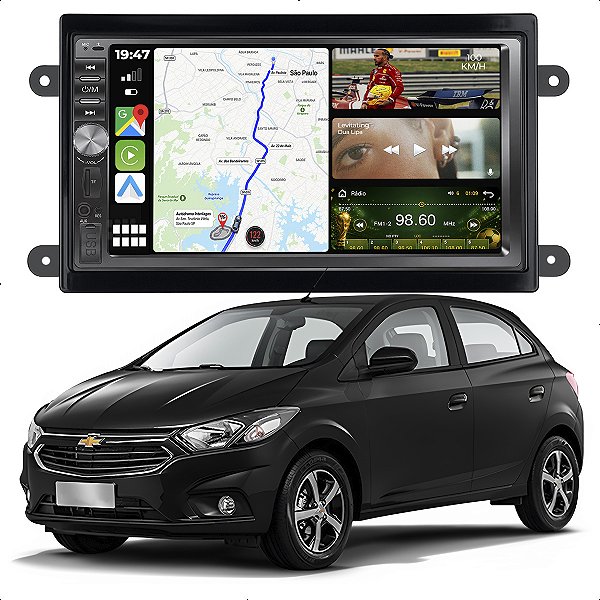 Kit Multimidia Mp5 2 Din Botão Dvd 7p Prisma 13-19 Carplay