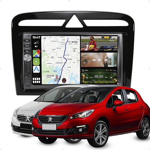 Kit Multimidia 2 Din Mp5 Botão 7Pol Peugeot 308 408 12-19