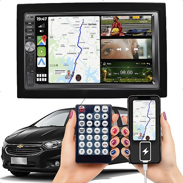 Kit Multimidia 2 Din Mp5 Botão 7p Spin 13-17 Android Auto