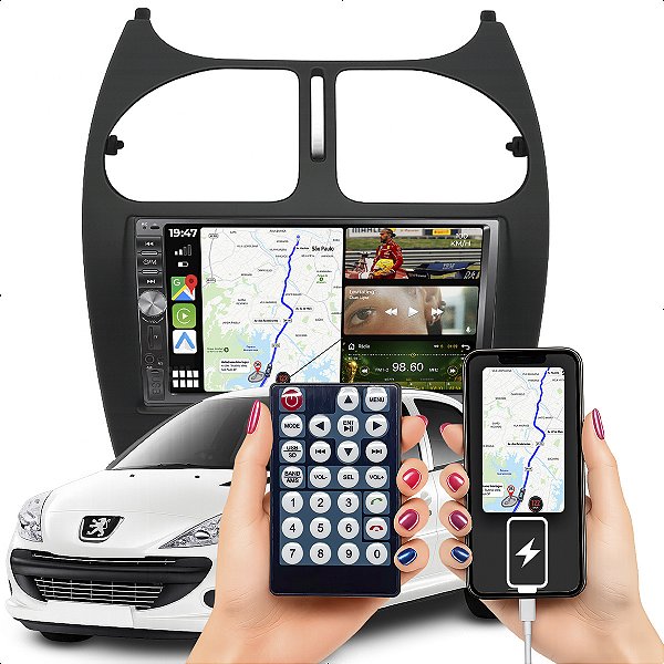 Kit Multimidia Mp5 Botão 7p Peugeot 206 00-10 Câmera de Ré