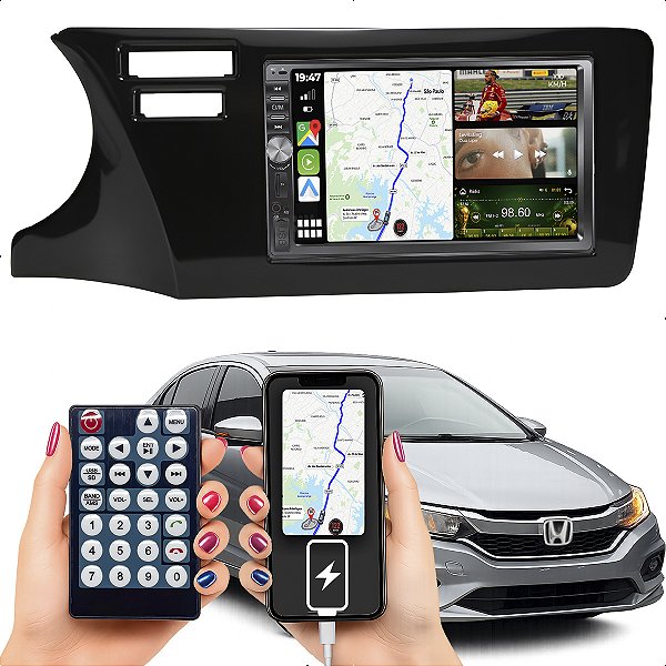 Kit Multimidia Mp5 Dvd Botao 7p City 15-21 Câmera De Ré