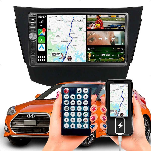 Kit Multimidia 2 Din Dvd Mp5 Botão 7p Veloster 11-16 Carplay