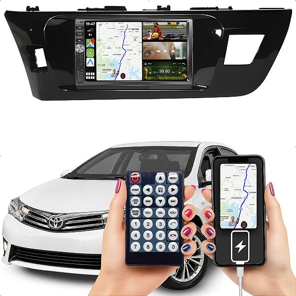 Kit Multimidia 2 Din Mp5 Dvd Botão 7p Corolla 15-17 Carplay