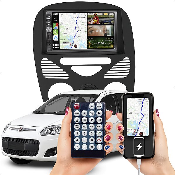 Kit Multimidia Mp5 2 Din Botão 7p Palio 01-13 Android Auto