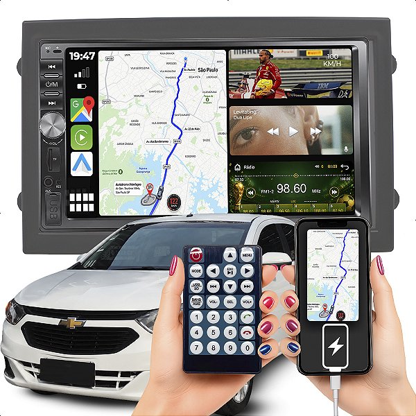 Kit Multimidia 2 din Mp5 Botao 7p Cobalt 13-16 Android Auto