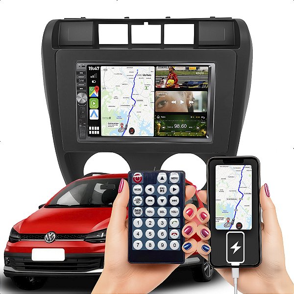 Kit Multimídia MP5 Botão 7pol Fox 2003-2009 Android Auto