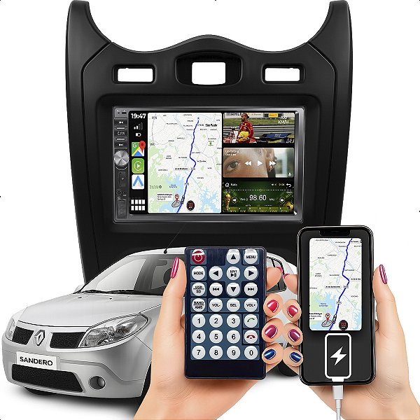 Kit Multimídia Dvd MP5 Botão 7p Sandero 12-14 Android Auto