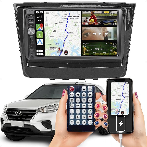 Kit Multimídia MP5 Botão 7p Creta 2016-2021 DVD Android Auto