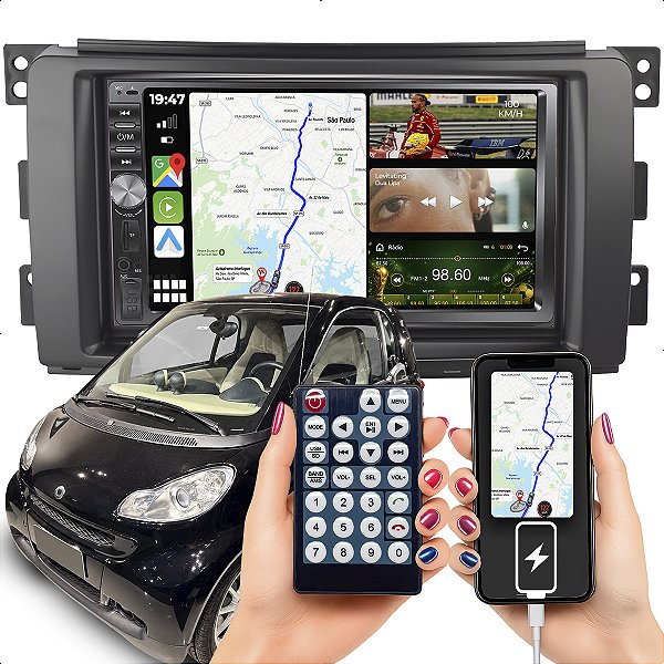 Kit Multimídia MP5 DVD Botão 7p Smart Fortwo 2009-2016 2 Din