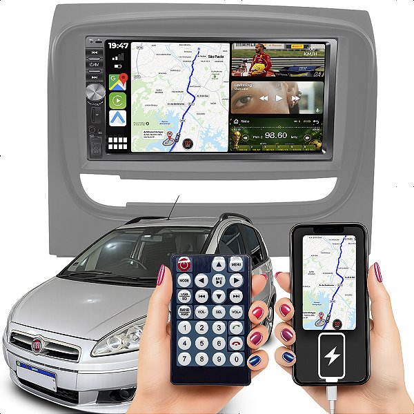 Kit Multimídia MP5 Botão 7p Idea 2013-2016 Android Auto DVD