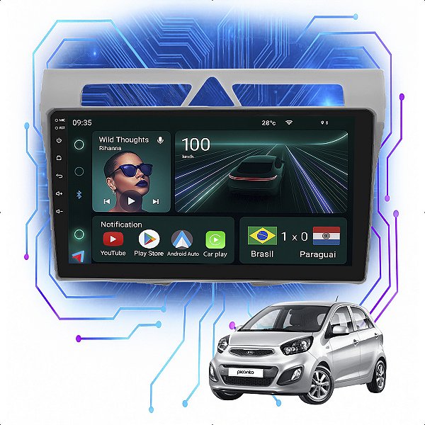 Kit Multimídia Android 9p Picanto 2009-2011 4GB+64GB Carplay
