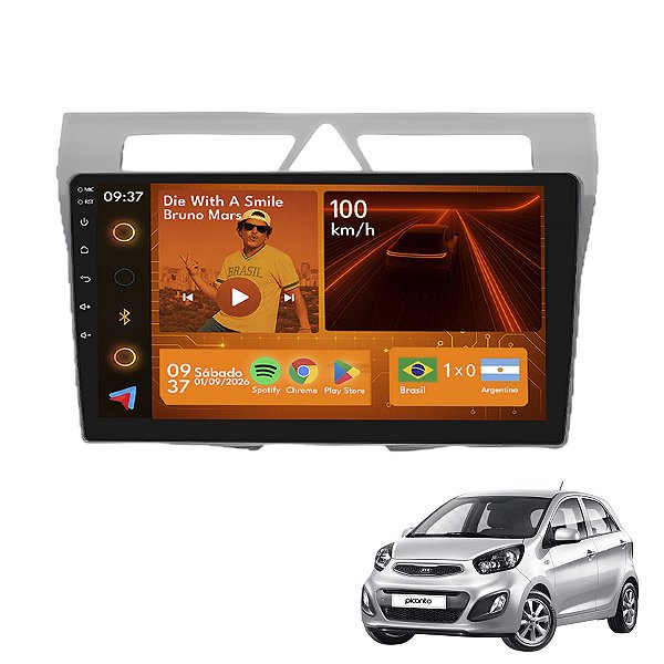 Kit Multimídia Android 9p Picanto 2009-2011 2GB+64GB Youtube