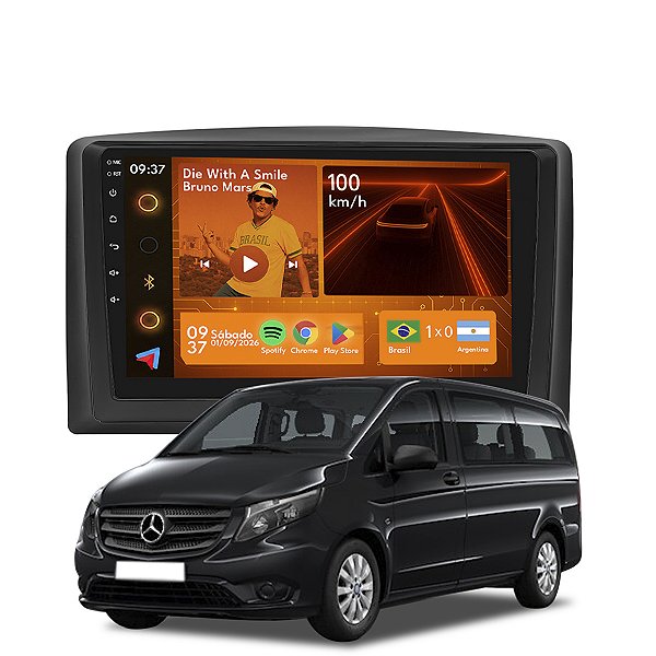 Kit Multimídia Android 2GB/64GB 9p Mercedes Vito 2015 a 2017