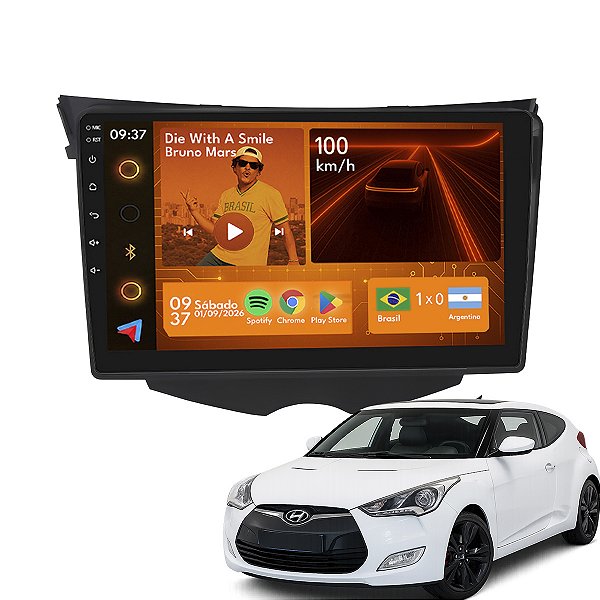 Kit Multimídia Android 2Gb/64Gb 9p Veloster 2011-2016