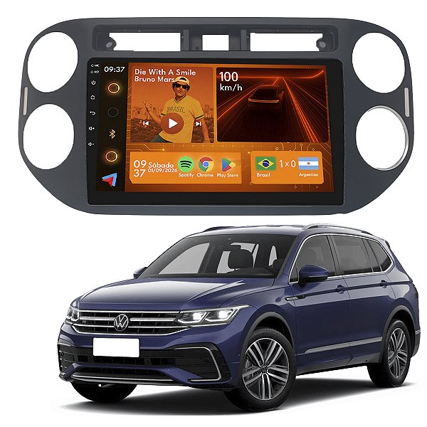 Kit Multimídia Android 2GB+64GB 9p Tiguan 2012-2017 Wi-Fi BT