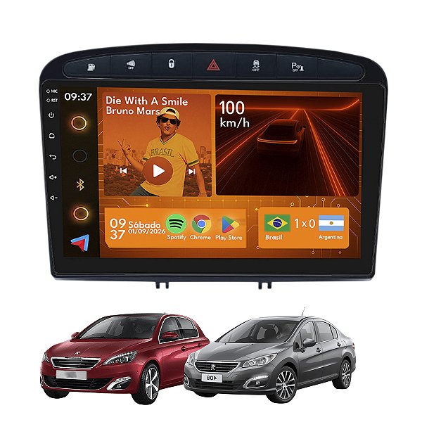 Kit Multimídia Android 2GB+64GB 9p Peugeot 308 408 2012-2019