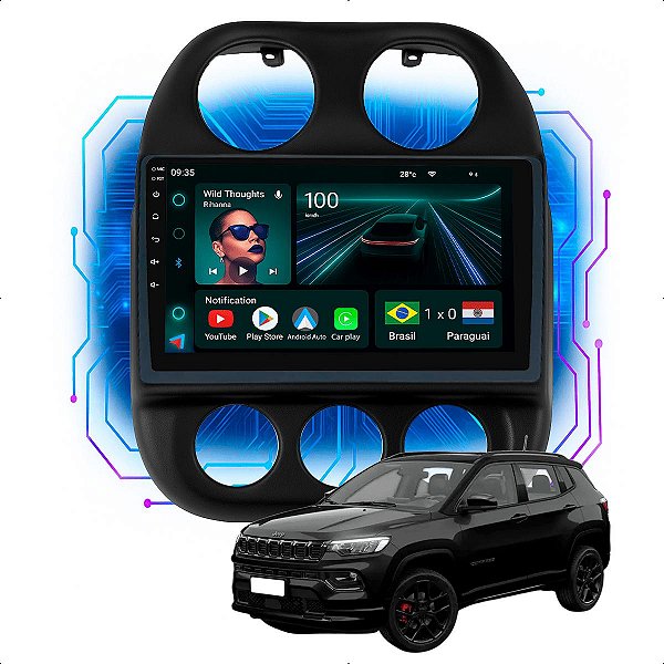 Kit Multimídia Android 9p Compass 2012-2015 4GB+64GB Carplay