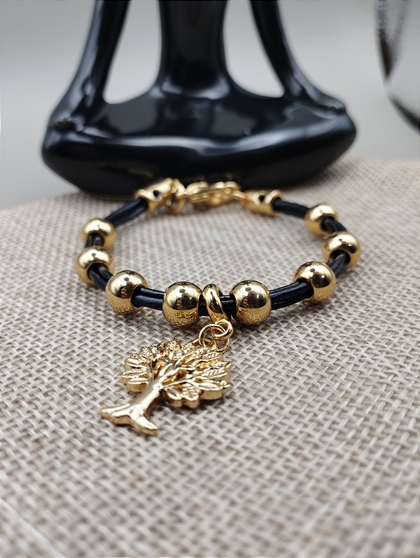 Pulseira preta com bolas