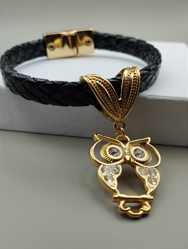Pulseira de couro coruja