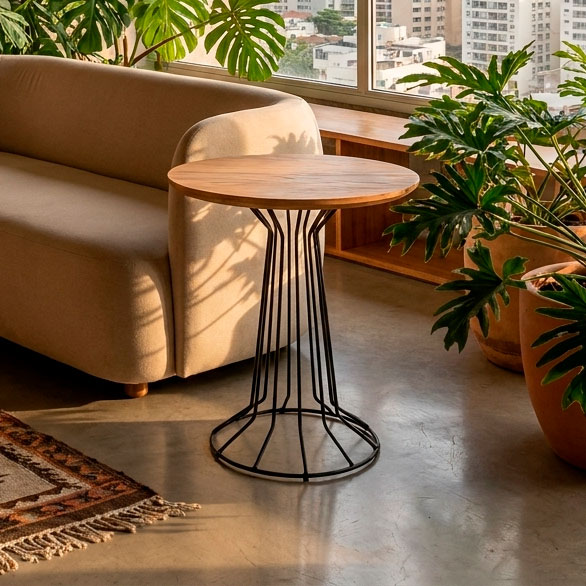 Mesa Lateral Baixa SINGAPURA Industrial Chic - Preto Fosco e Cinamomo Natural