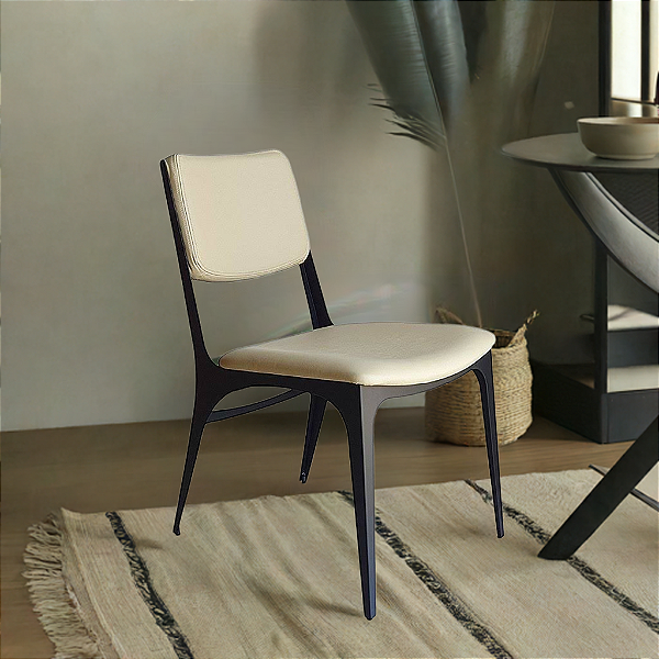 2 Cadeiras de Jantar de Aço Confortável Design Industrial IRIDIUM Pretas e Couro Sherwood Ivory