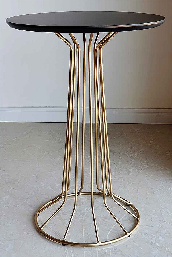 Mesa Lateral Alta SINGAPURA Dourada Preto Laqueado