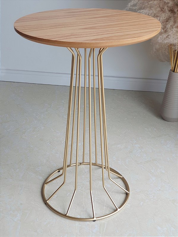Mesa Lateral Redonda Alta SINGAPURA Dourada Cinamomo Natural