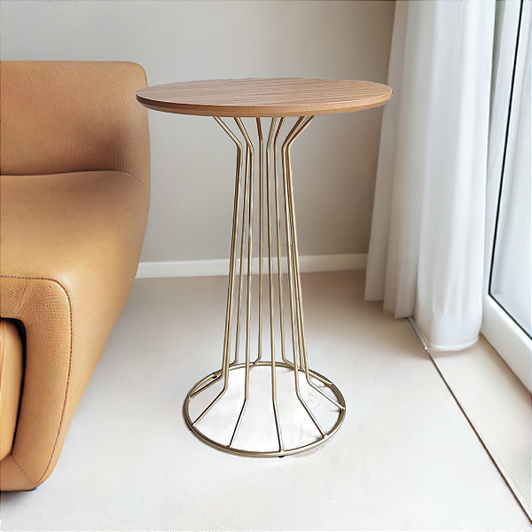 Mesa Lateral Redonda Alta SINGAPURA Dourada Cinamomo Natural