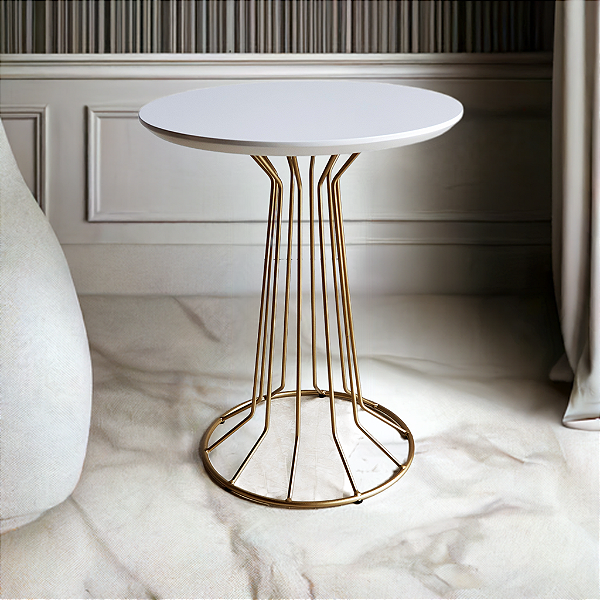 Mesa de Canto para Sala Baixa SINGAPURA Dourada Branco Laqueado