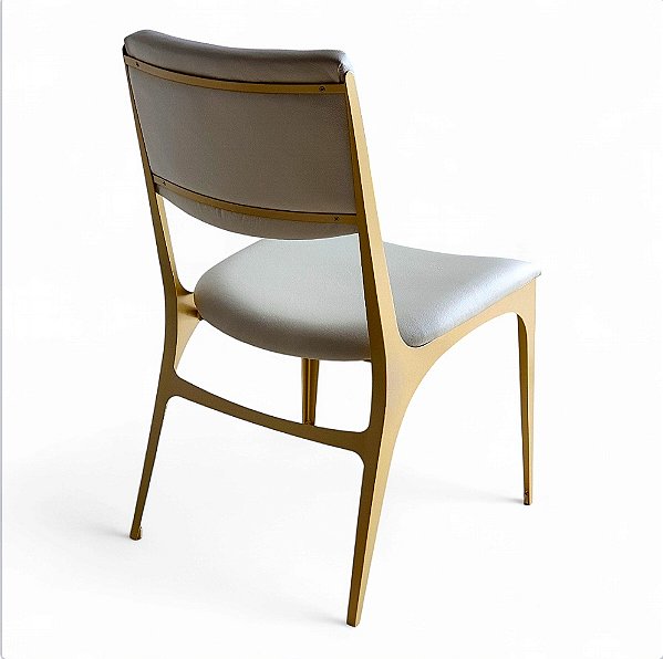 Cadeira de Jantar IRIDIUM Dourada Couro Legítimo Ivory Proteção Alto Tráfego Fabiano Adam