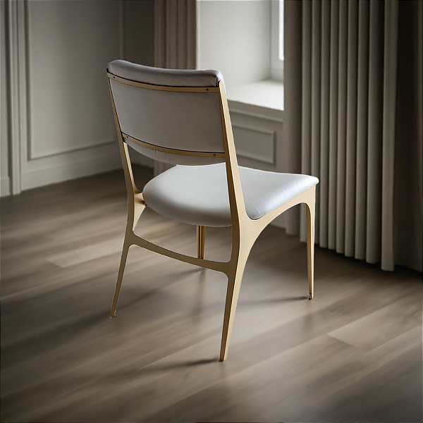 Kit 2 Cadeiras de Jantar Design Industrial em Aço IRIDIUM Douradas e Couro Off-White