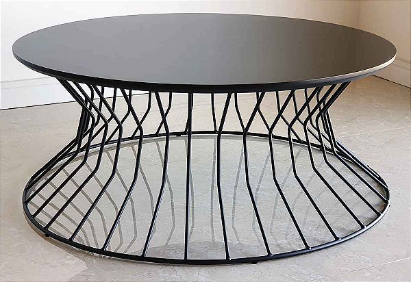 Mesa de Centro Preta Redonda 70 cm SINGAPURA Preto Laqueado Design Assinado