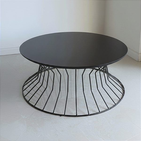 Mesa de Centro Preta Redonda 70 cm SINGAPURA Preto Laqueado Design Assinado