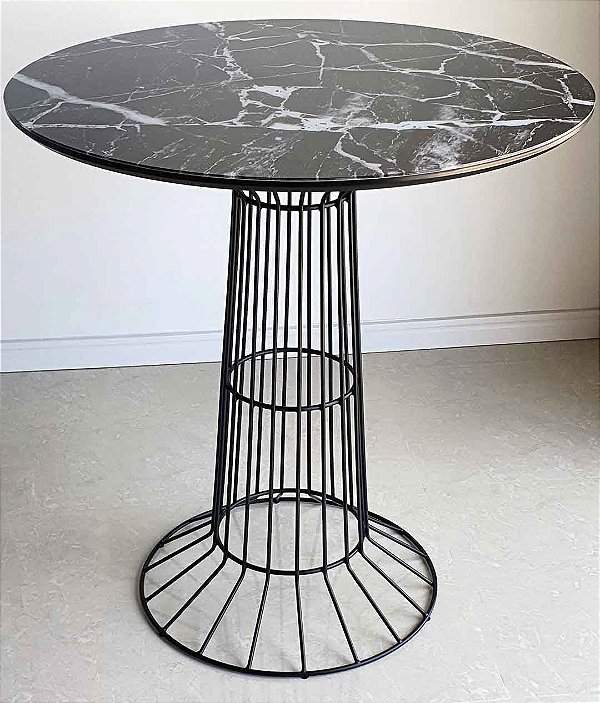 Mesa Lateral Grande Diâmetro 80 x 79 cm SINGAPURA Preta Vidro Marmorizado Preto