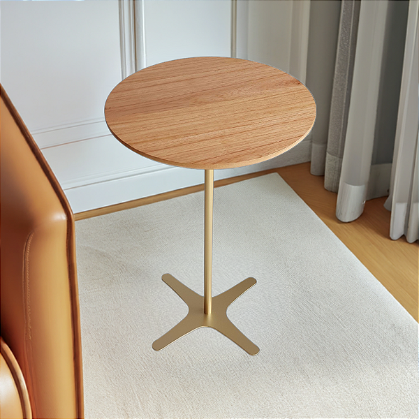 Mesa Lateral Redonda Alta FLAT Dourada Cinamomo Natural