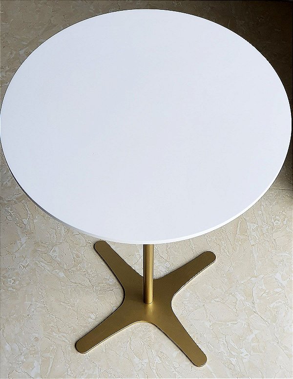 Mesa Lateral Alta FLAT Design Minimalista Dourada e Branco Laqueado 40 x 60 cm
