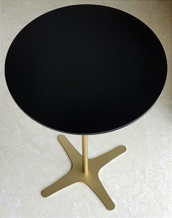Mesa Lateral de Apoio Redonda Alta FLAT Dourada Preto Laqueado