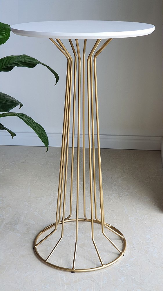 Mesa Cabeceira Lateral Redonda 70 cm SINGAPURA Dourada Branco Laqueado