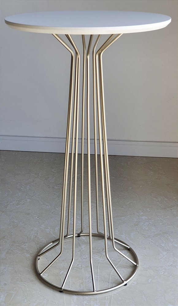 Mesa Cabeceira Lateral Redonda 70 cm SINGAPURA Prata Champagne Branco Laqueado