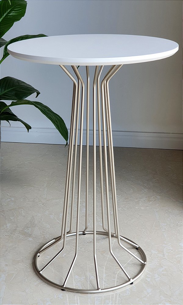 Mesa Lateral Alta SINGAPURA Prata Champagne Branco Laqueado