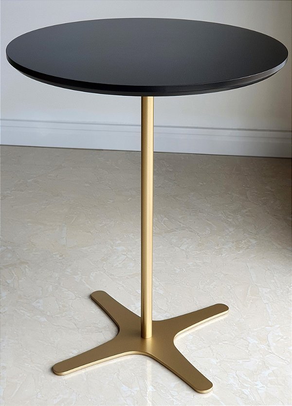 Mesa Lateral de Apoio Redonda Baixa FLAT Minimalista Dourada Preto Laqueado